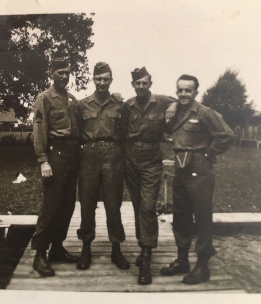 Pfarrkirchen, Germany. Sunday, July 29, 1945. Sgt. Hutchinson and S/Sgt. Miller are on the left. Image used with permission.