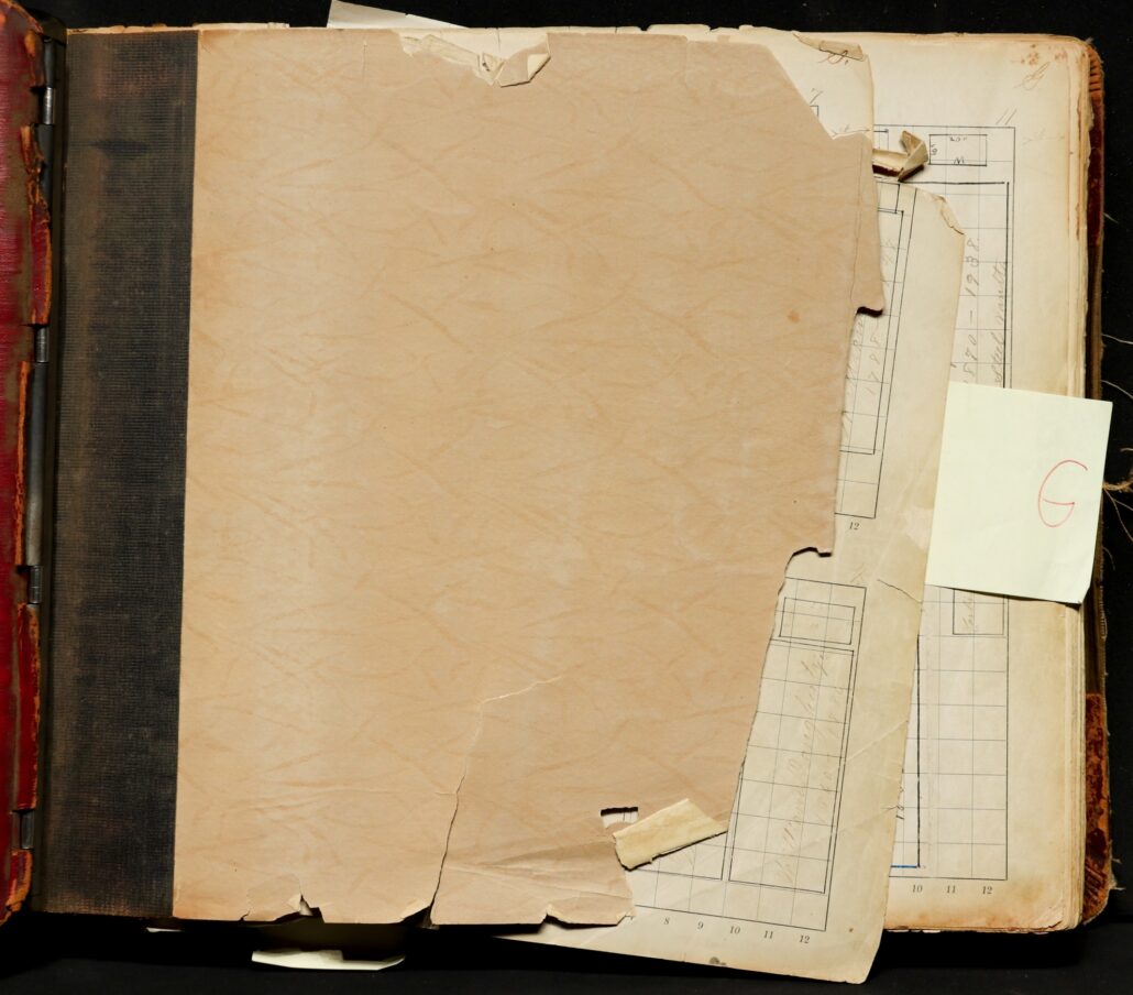 dilapidated record book interior pages